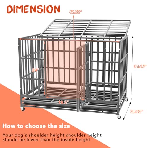 LEMBERI 48/38 inch Heavy Duty Dog Crate with Lockable Wheels, Double Door, Removable Tray Z823935