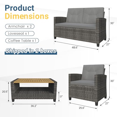Wisteria Lane 4 Piece Outdoor Patio Furniture Set, Gray Rattan Sofa with Cushion P41861