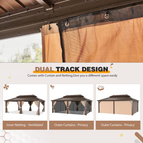 EROMMY 14'x20' Hardtop Gazebo Double Roof Galvanized Steel Outdoor Pavilion G3084
