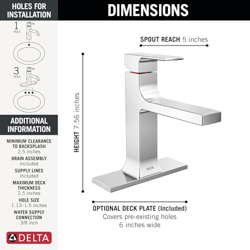 Delta Velum Chrome 1-Hole Bathroom Sink Faucet with Metal Pop-Up Drain K776787
