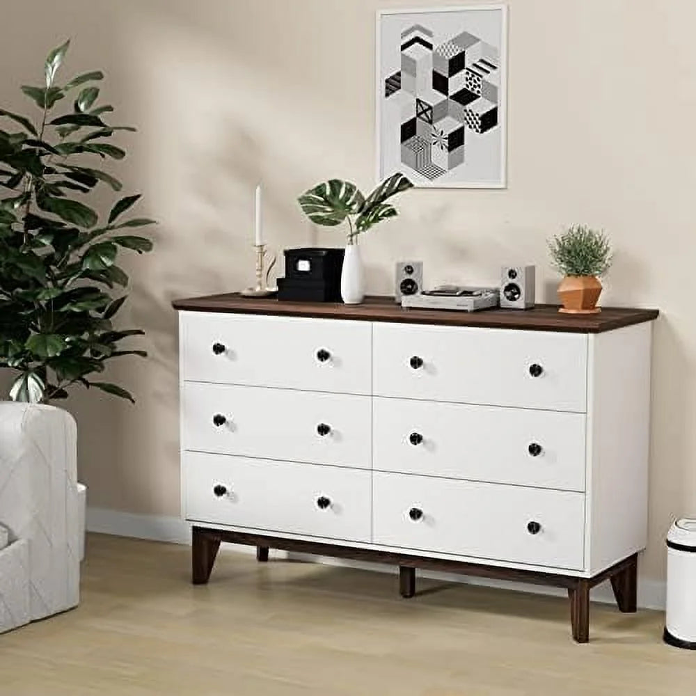 LNboomLife 6 Drawer Dresser for Bedroom, Wood, Black D666