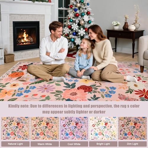 8x10 Floral Washable Area Rug for Living Room, Vintage Soft Non-Slip Carpet Z978379