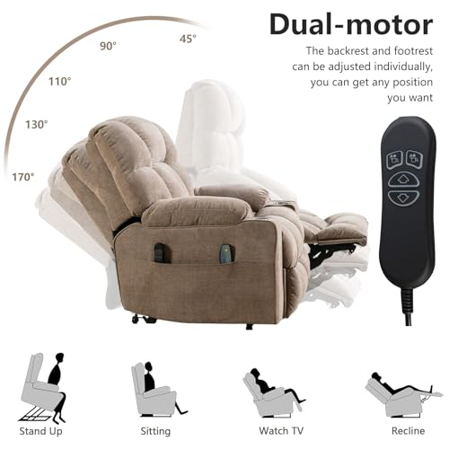 CANMOV Oversized Power Lift Recliner Chair for Elderly, Dual Motor, Brown C110