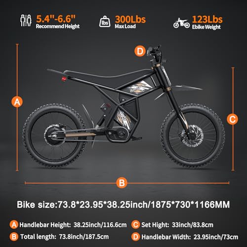 GT73 Electric Dirt Bike for Adults 2500W, 37MPH, 85 Mile Range C7558