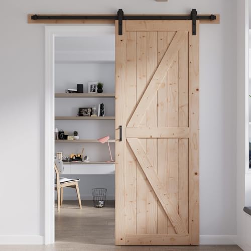 FREDBECK 48in x 80in Sliding Wood Barn Door with 8FT Hardware Kit V8036