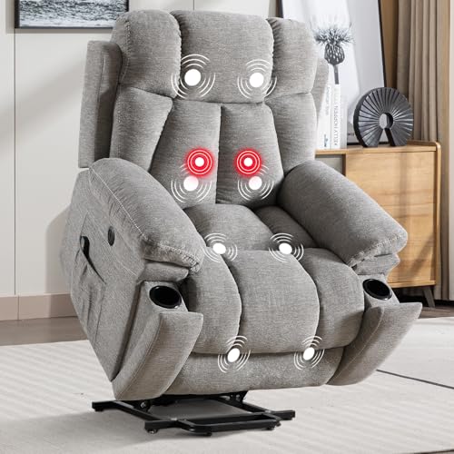 Phoenix Home Large Power Lift Recliner Chair with Massage and Heat, Dark Gray K310
