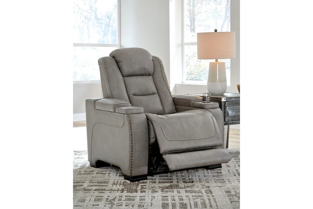 Signature Design by Ashley Man-Den Leather Power Recliner Gray G67279