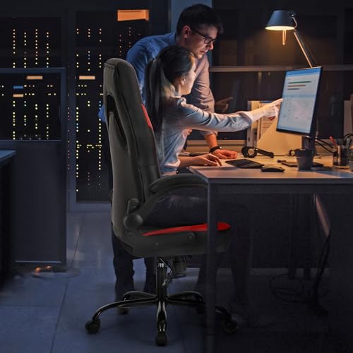 Sweetcrispy Ergonomic Gaming Desk Chair with Flip-up Armrest, Black Blue C253