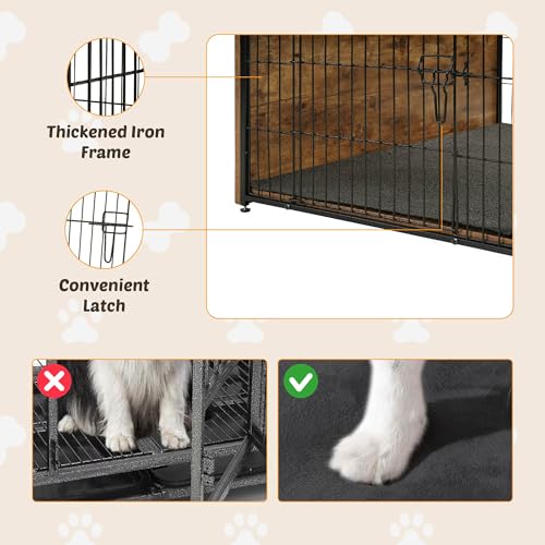Wooden Dog Crate End Table with Dual Doors, Chew-Proof Design & Cushion, 27 Inch E6718