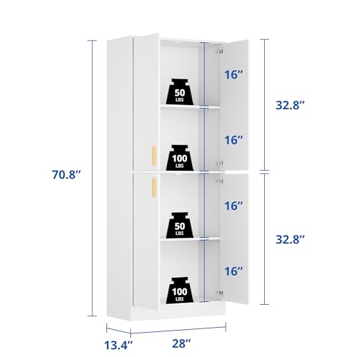Cozy Castle 71" Tall Kitchen Pantry Cabinet with Doors and Shelves, Gray R70739