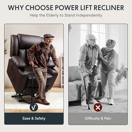 FLEXISPOT XL31 Power Lift Recliner Chair for Elderly, Electric Massage & Heat, PU Leather, Black C786106