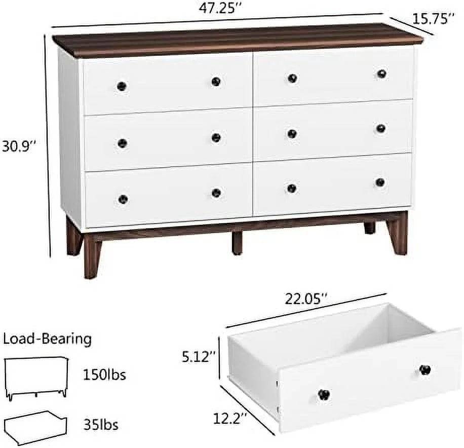 LNboomLife 6 Drawer Dresser for Bedroom, Wood, Black D666