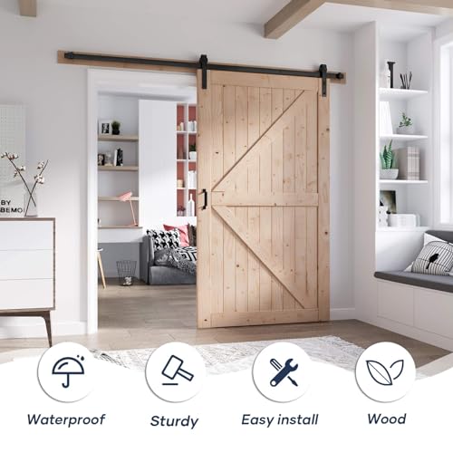 FREDBECK 48in x 80in Sliding Wood Barn Door with 8FT Hardware Kit V8036