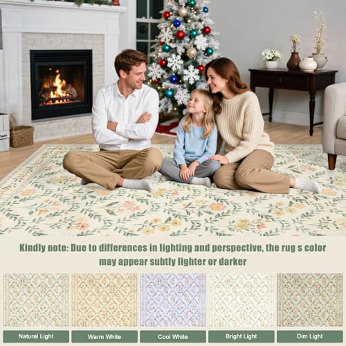8x10 Floral Washable Area Rug for Living Room, Vintage Soft Non-Slip Carpet Z978379