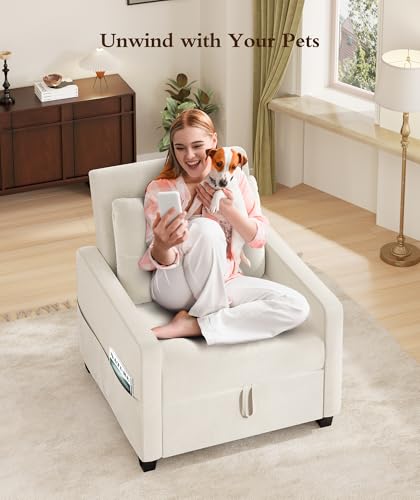 3 in 1 Convertible Sleeper Chair Sofa Bed with Adjustable Backrest, Blue M92497