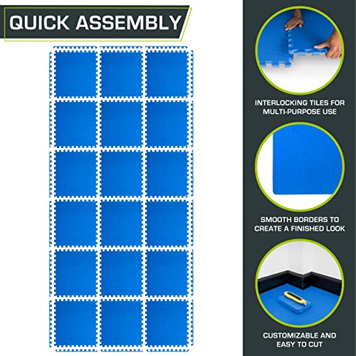 ProsourceFit Extra Thick Puzzle Exercise Mat, EVA Foam Interlocking Tiles, Black, 3/4 inch, 24 Tiles Y76691
