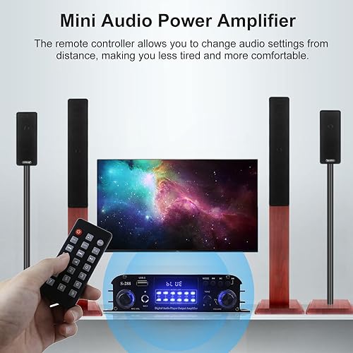 4 Channel Bluetooth 5.0 Stereo Amplifier, 50Wx4 HiFi, Class D Home Audio Receiver with Remote B25174