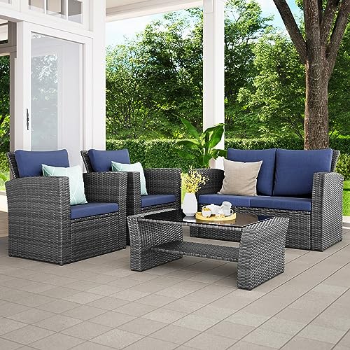 Wisteria Lane 4 Piece Outdoor Patio Furniture Set, Gray Rattan Sofa with Cushion P41861