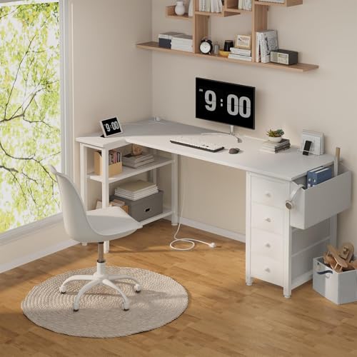 Lufeiya L Shaped Gaming Desk with Drawers & Power Outlet, Black A39519