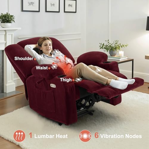 MCombo Zero Gravity Power Recliner Chair with Heat and Vibration Massage, USB & Type C Ports, Cup Holders, Fabric 8015 (Brown) Z599462