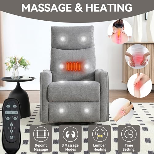 Massage Chair Recliner with Heat, Swivel Rocking, High Back Fabric Black V2333