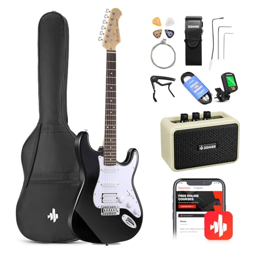Donner DST-100B 39 Inch Electric Guitar Beginner Kit with Amplifier and Accessories W342