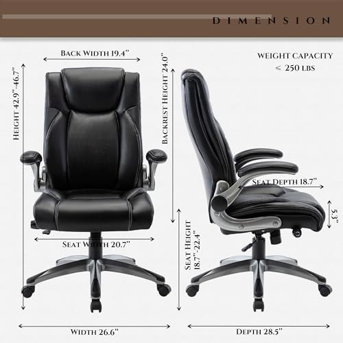 COLAMY Executive Ergonomic Office Chair with Bonded Leather and Flip-up Armrests A775113