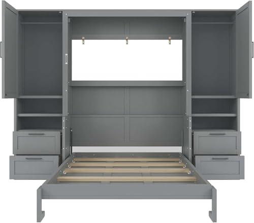 MERITLINE Full Murphy Bed with Desk and Storage, White P49157