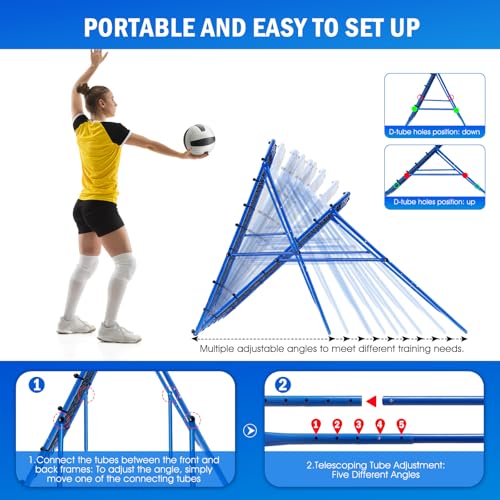 Volleyball Rebounder Net, Adjustable Pitchback Trainer for Backyard F7857