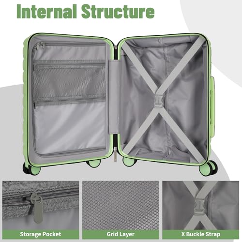 Lightweight 3-Piece Hardshell Luggage Set with Spinner Wheels & TSA Lock, Light Avocado Green B502471