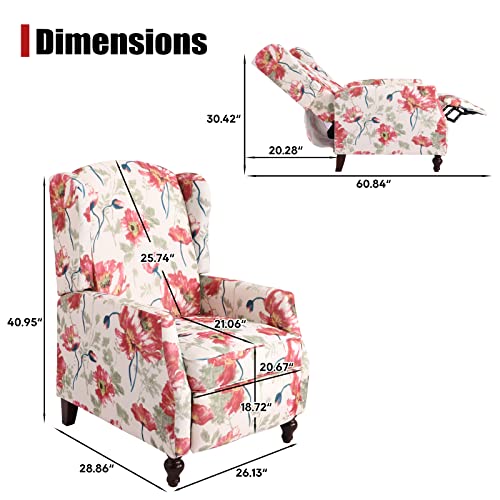 Wingback Recliner Chair with Massage and Heat, Tufted Fabric, Wooden Legs D91574