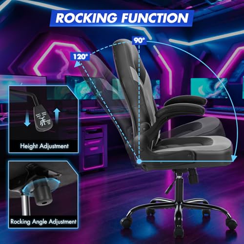 Sweetcrispy Ergonomic Gaming Desk Chair with Flip-up Armrest, Black Blue C253