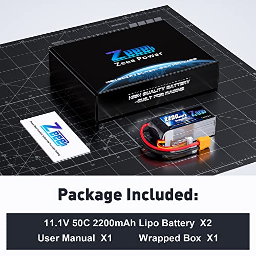 Zeee 3S Lipo Battery 2200mAh 11.1V 50C Shorty Pack with XT60 Plug for RC Car Boat Drone (2 Pack) S180