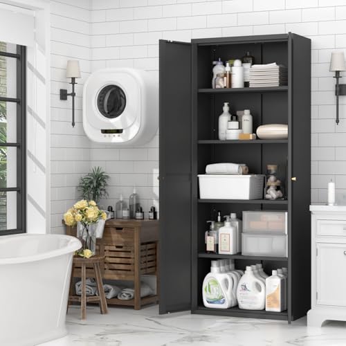 GREATMEET 65" Tall Kitchen Pantry Cabinet, White Metal Farmhouse Cupboard with Adjustable Shelves D202