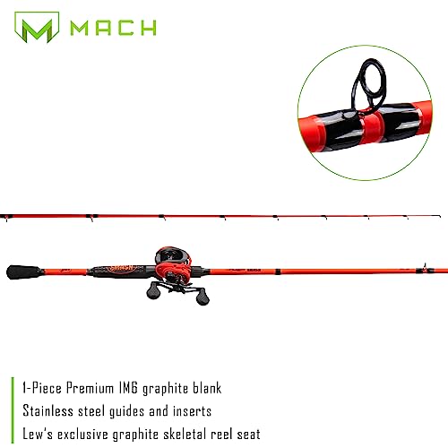 Lew's MACH Smash Baitcast Reel and Fishing Rod Combo, IM6 Graphite, Red P923