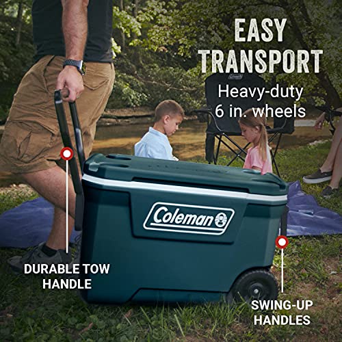 Coleman Classic Series Insulated Rolling Cooler, 65-Quart, Leak-Resistant F832
