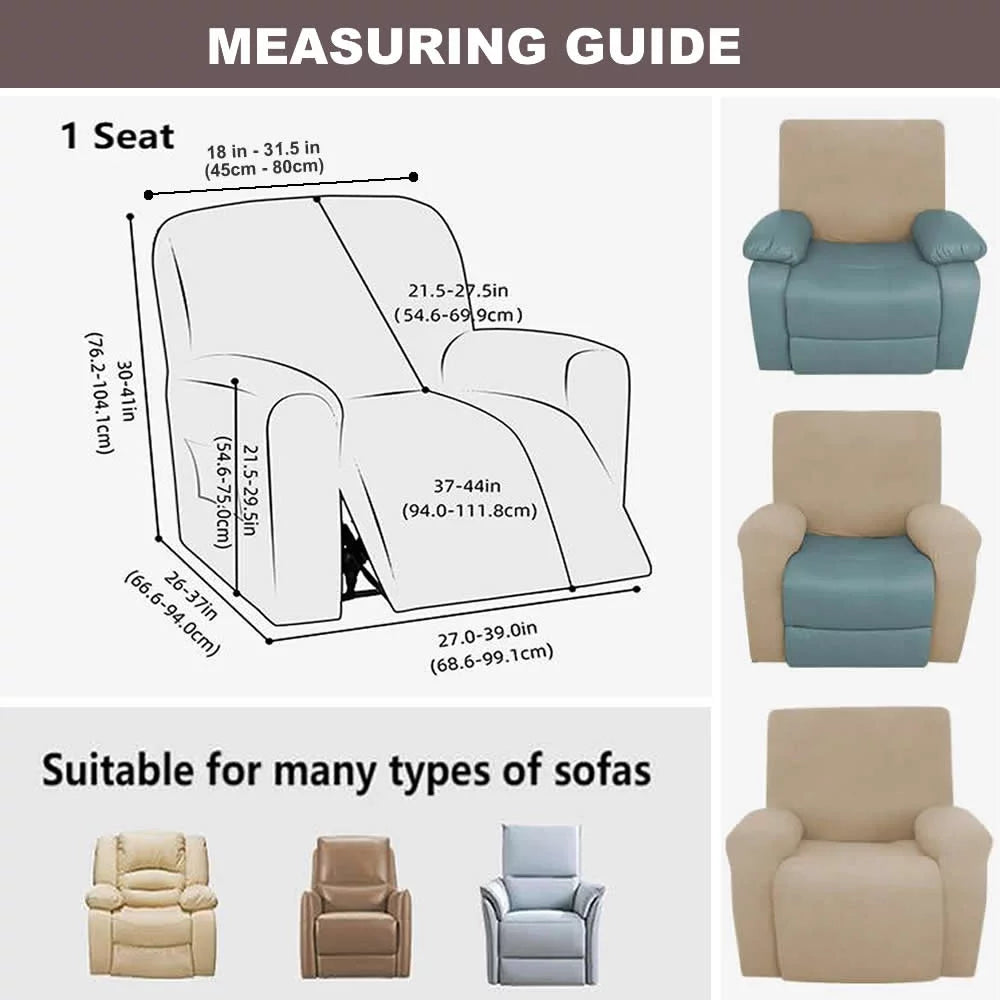 PU Leather Recliner Chair Cover 4-Pieces Waterproof Stretch with Pockets, 1 Seater, Black T9863