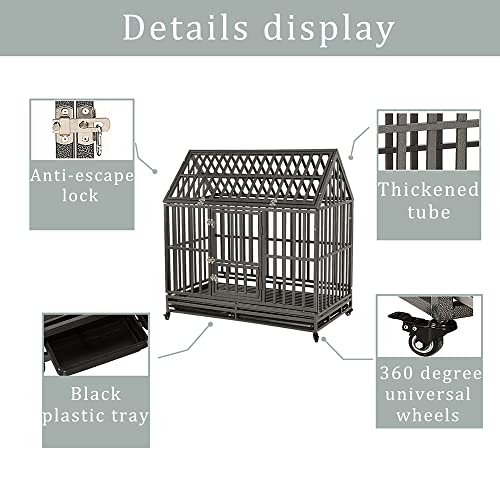 LUCKUP Heavy Duty Dog Cage Metal Kennel with Wheels for Medium and Large Dogs, 48 inch, Black A9904
