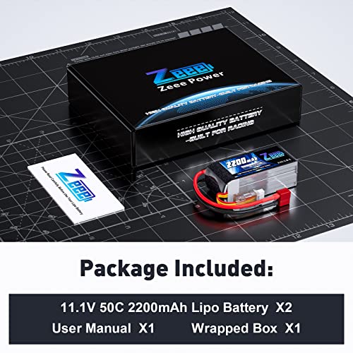 Zeee 3S Lipo Battery 2200mAh 11.1V 50C Shorty Pack with T Connector for RC Models (2 Pack) T18365