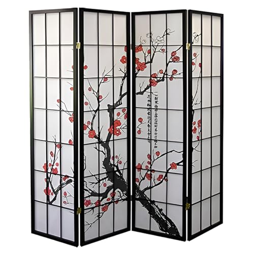 Legacy Decor 4-Panel Blossom Screen Portable Foldable Shoji Room Divider Black K541964