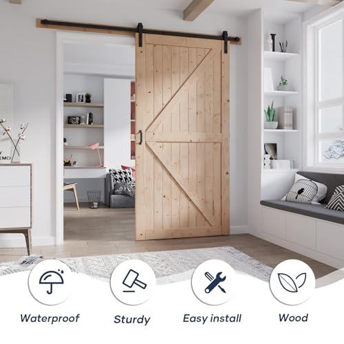 FREDBECK 48in x 80in Sliding Wood Barn Door with 8FT Hardware Kit V8036
