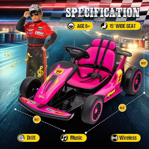 24V Electric Go Kart for Kids with 400W Motors, EVA Tires, Rose Red N76721