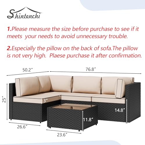 Shintenchi 5-Piece Outdoor Patio Sectional Sofa with Cushions and Glass Coffee Table, Aegean Blue U127322