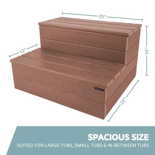 Hot Tub Steps - Wood-Looking Plastic, Waterproof, Gray Non-Slip P3707