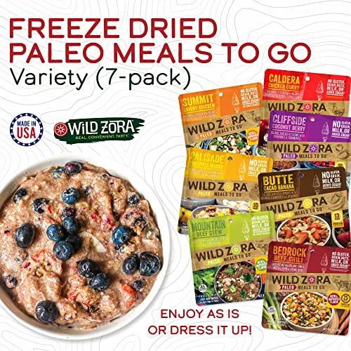 Wild Zora Paleo Freeze Dried Meals for Backpacking & Camping, Gluten Free, Variety 7-Pack C34212