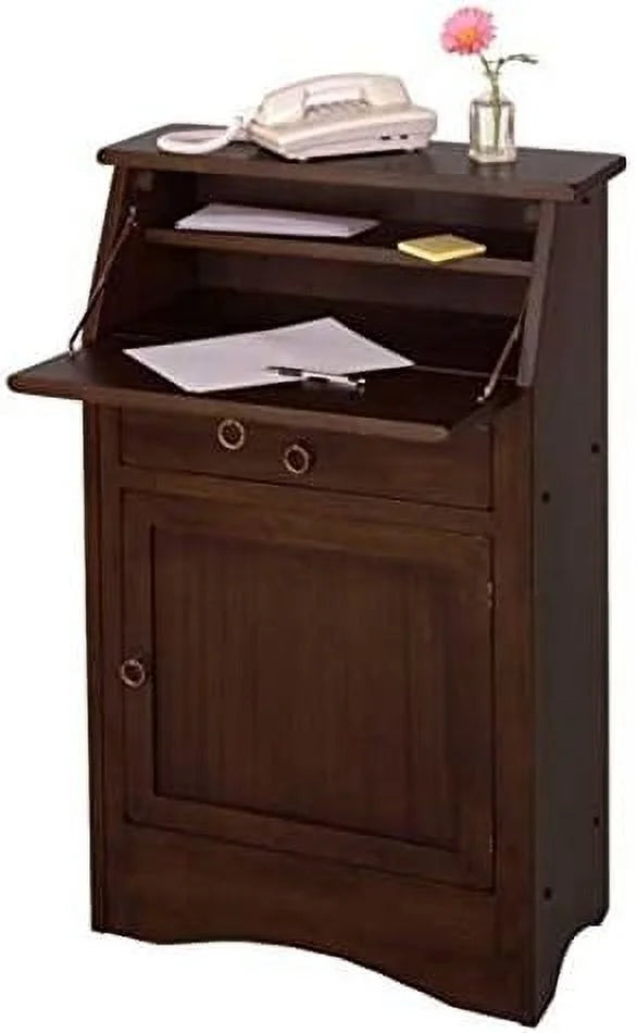 HJNIUNIU Secretary Desk with Fold-Down Table and Shelves, Walnut Finish R313023