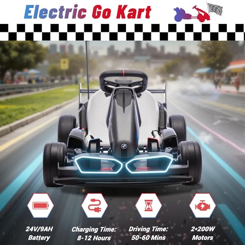 BMW Licensed 24V 9AH Electric Drift Kart for Kids, 7.5 MPH, Grey F94684