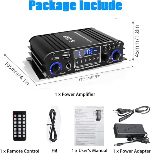 4 Channel Bluetooth 5.0 Stereo Amplifier, 50Wx4 HiFi, Class D Home Audio Receiver with Remote B25174