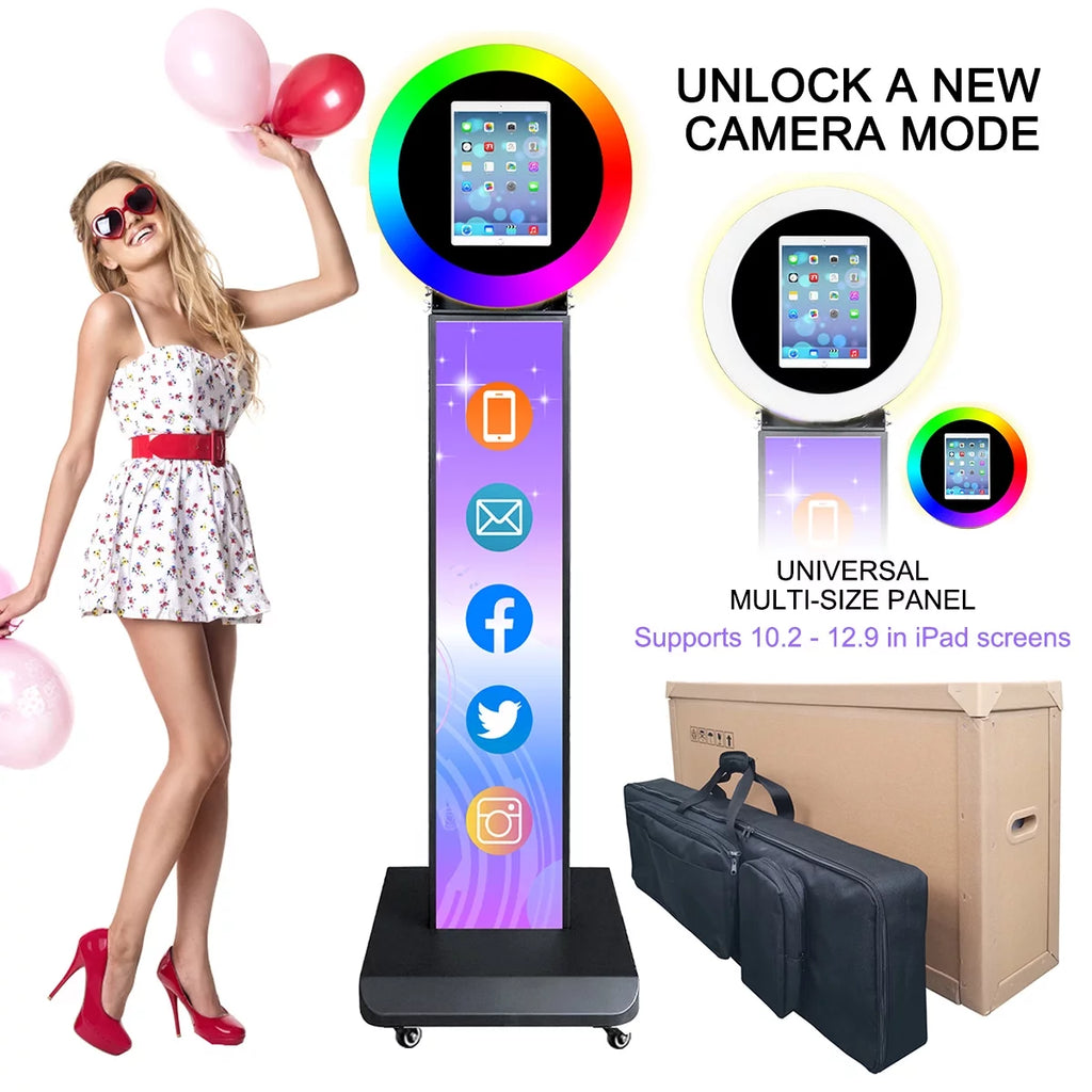 IPad Photo Booth Selfie Photobooth Machine with Portable Tote Bag,Compatible with iPad 10.2" 10.9" 11" 12.9" RGB Ring Light, Remote Control, Free Custom Logo