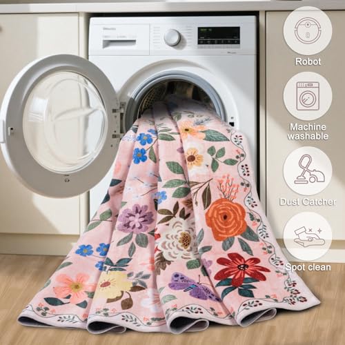 8x10 Floral Washable Area Rug for Living Room, Vintage Soft Non-Slip Carpet Z978379